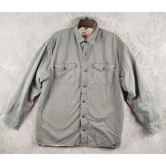 Levi's Other - Levis Strauss Trucker Button Jacket Sherpa Lined Olive Green Mens Sz Large